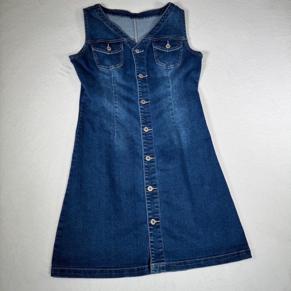 Classic Sleeveless Denim Midi Dress - Blue - Picture 2 of 7